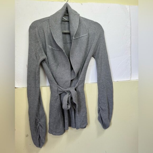 Lululemon Cashmere Bamboo Cardigan Sweater Wrap Tie Tencel Belt Open Waffle Knit - Picture 5 of 15